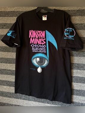 Vintage Y2K Kingston Mines Chicago Blues Center Black Graphic T-Shirt Medium EUC